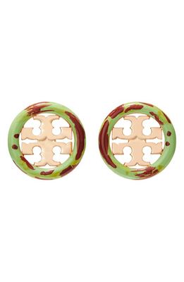 Tory Burch Miller Painted Enamel Stud Earrings in Copper /Green