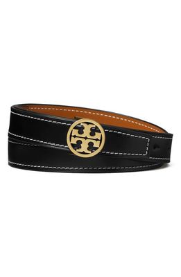 Tory Burch Miller Reversible Leather Belt in Black /Whiskey /Gold