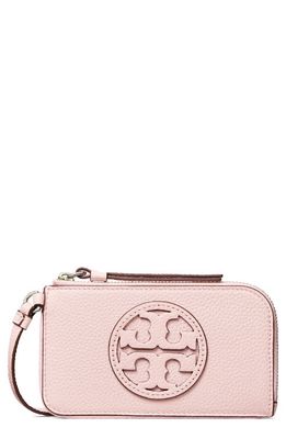 Tory Burch Miller Top Zip Leather Card Case in Pale Pink