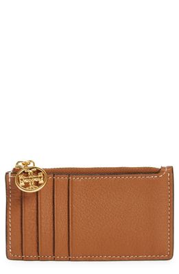 Tory Burch Miller Zip Leather Card Case in Light Umber