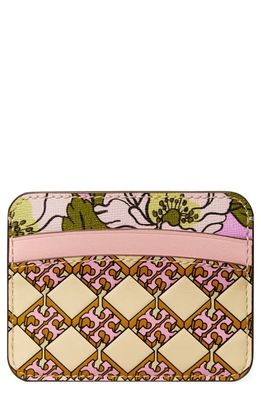 Tory Burch Mixed Print Leather Card Case in Aster Pink Mix