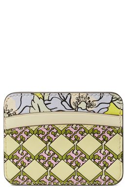 Tory Burch Mixed Print Leather Card Case in Sunshine Yellow Mix
