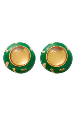 Tory Burch Painted Stud Earrings in Rolled Gold /Green Multi