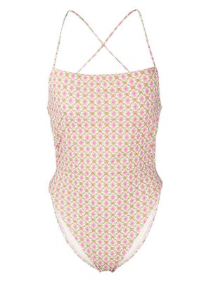 Tory Burch patterned cross-strap swimsuit - Neutrals