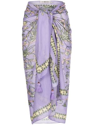 Tory Burch patterned fringed cover-up - Purple