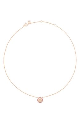 Tory Burch Pavé Logo Pendant Necklace in Tory Gold /Ruby