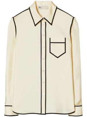 Tory Burch piping-detail silk twill shirt - Neutrals
