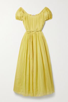 Tory Burch - Pleated Striped Cotton And Silk-blend Voile Maxi Dress - Yellow