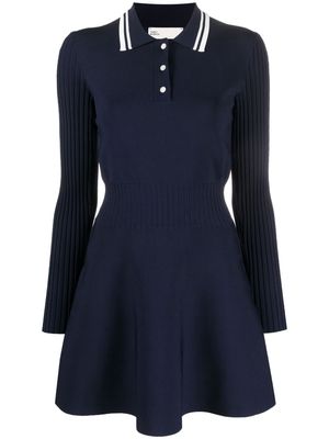 Tory Burch polo-collar long-sleeved knit minidress - Blue
