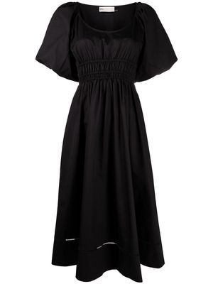 Tory Burch puff-sleeve flared-skirt cotton dress - Black