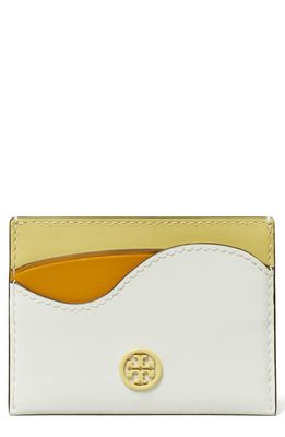 Tory Burch Robinson Colorblock Spazzolato Leather Card Case in Optic White /Carambola