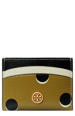 Tory Burch Robinson Dot Leather Card Case in Taupe Loop Dot