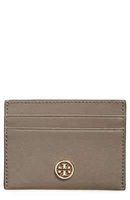 Tory Burch Robinson Leather Card Case in Gray Heron