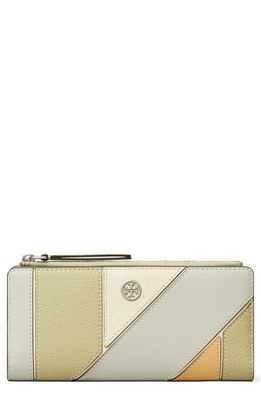 Tory Burch Robinson Patch Slim Leather Bifold Wallet in Feather Gray