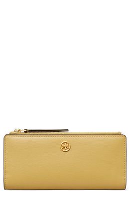 Tory Burch Robinson Slim Leather Zip Wallet in Beeswax