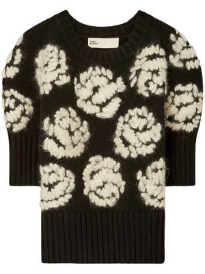 Tory Burch rose-embroidered short-sleeve jumper - Black