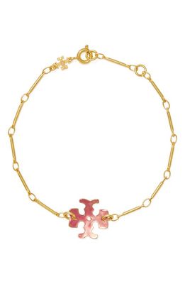 Tory Burch Roxanne Abstract Charm Thin Chain Bracelet in Gold /Pink