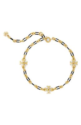 Tory Burch Roxanne Stripe Chain Bracelet in Rolled Tory Gold /Black