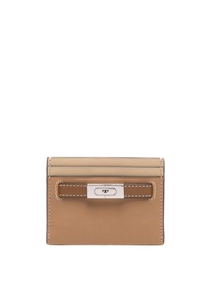 Tory Burch Serif-T two-tone leather cardholder - Brown