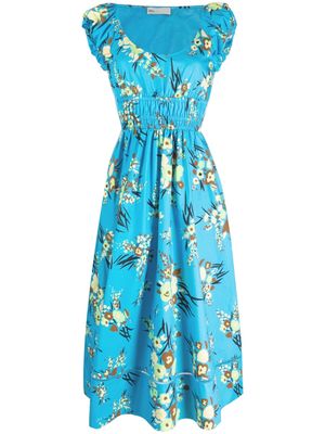Tory Burch shirred floral-print dress - Blue