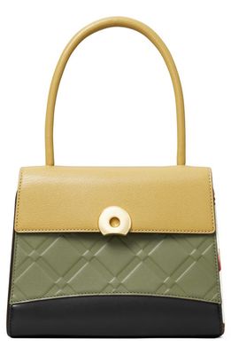 Tory Burch Small Deville Colorblock Leather Top Handle Bag in Chicory Root