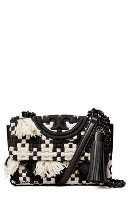 Tory Burch Small Fleming Tweed Convertible Shoulder Bag in Black /White