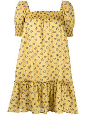 Tory Burch smocked floral-print mini dress - Yellow