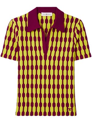 Tory Burch stripe-knit polo top - Yellow
