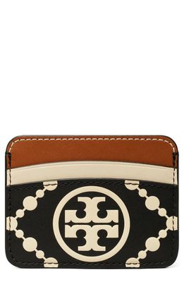 Tory Burch T Monogram Embossed Leather Card Case in Black /New Cream