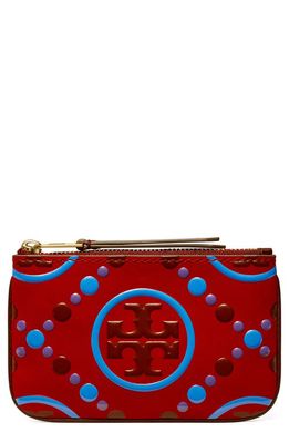 Tory Burch T Monogram Embossed Leather Card Case with Key Fob in Tory Red
