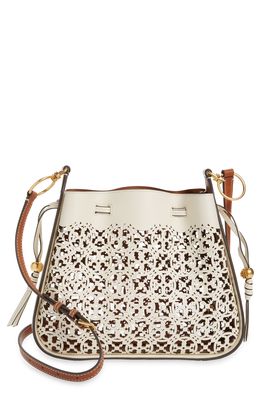 Tory Burch T Monogram Laser Cut Bell Bag in New Ivory