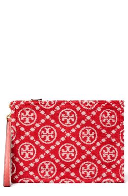 Tory Burch T-Monogram Terry Cloth Cosmetics Case in Strawberry