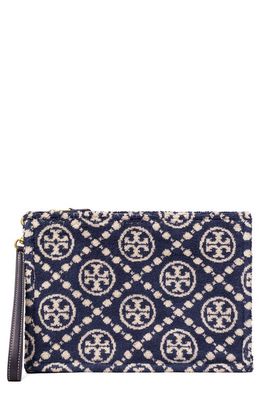 Tory Burch T-Monogram Terry Cloth Cosmetics Case in Tory Navy
