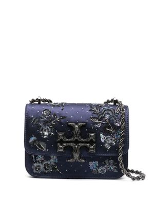 Tory Burch Tb-monogram-plaque floral-embellishment crossbody bag - Blue