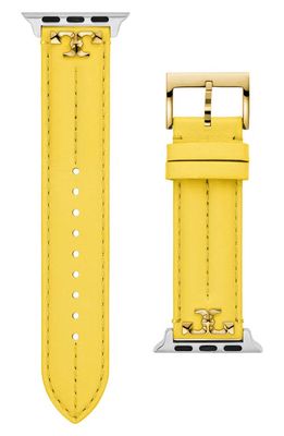 Tory Burch The Kira Leather 20mm Apple Watch® Watchband in Yellow