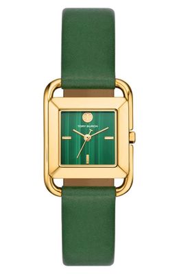 Tory Burch The Miller Square Leather Strap Watch