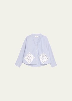 Tory Pinstripe Embroidered Shirting Top
