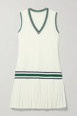 Tory Sport - Pleated Striped Stretch-jersey Tennis Dress - White