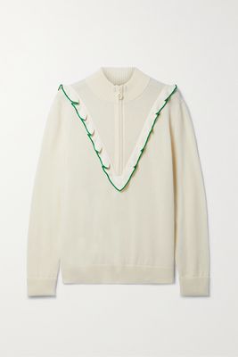 Tory Sport - Ruffled Cashmere Half-zip Sweater - Ivory