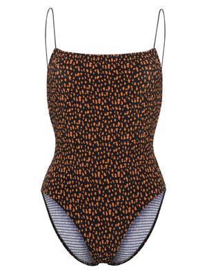 TOTEME abstract-print shirred swimsuit - Black