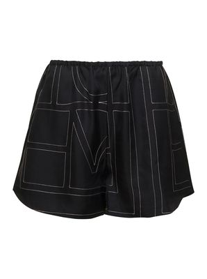 Totême Black Shorts With Geometric Logo Print In Silk Woman