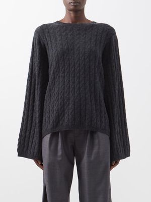 Toteme - Cable-knit Cashmere Sweater - Womens - Dark Grey