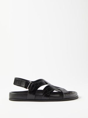 Toteme - Chunky Crocodile-effect Leather Sandals - Womens - Black
