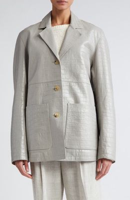 TOTEME Croc Embossed Leather Jacket in Grey