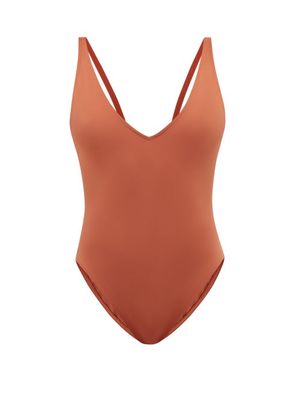 Toteme - Deep V-neck Recycled-fibre Swimsuit - Womens - Rust Orange
