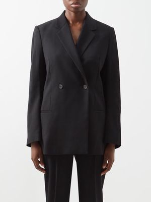 Toteme - Double-breasted Wool-twill Blazer - Womens - Black