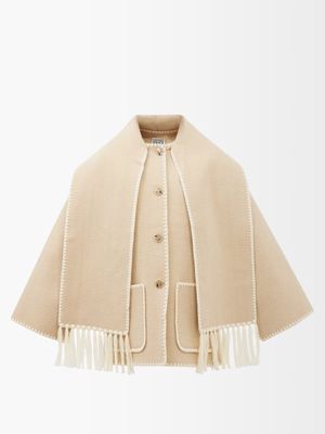 Toteme - Embroidered Wool-blend Scarf Jacket - Womens - Beige