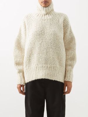 Toteme - High-neck Alpaca-wool Blend Bouclé Sweater - Womens - Ivory