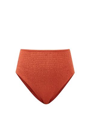 Toteme - High-rise Smocked Bikini Briefs - Womens - Rust Orange