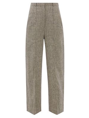 Toteme - Houndstooth-check Slubbed-twill Suit Trousers - Womens - Grey